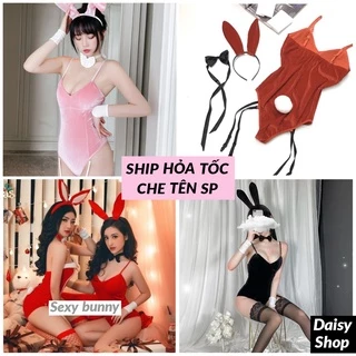 Cosplay thỏ sexy bunny - bodysuit ngủ 2 dây hóa trang gợi cảm Halloween đêm Giáng Sinh Noel