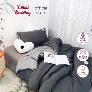 Bộ Chăn Ga Gối Cotton TC Emmidecor cao cấp - Ghi đậm mix nhạt giá tốt