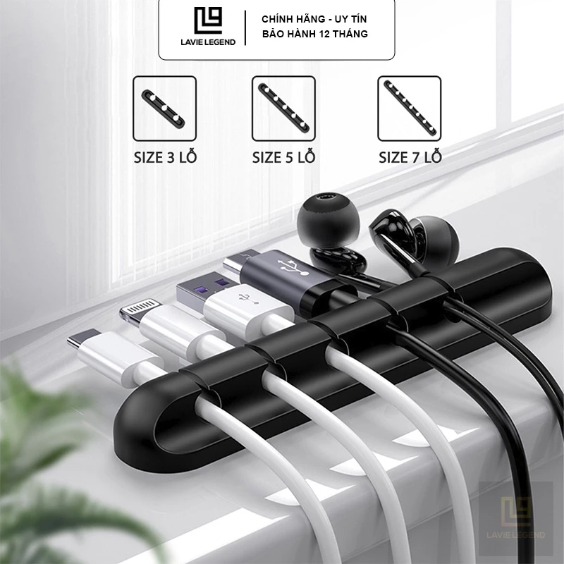 Kẹp giữ dây cáp sạc, tai nghe, phụ kiện chống rối dây cáp Kẹp giữ cố định dây decor làm gọn bàn làm việc, taplo xe hơi