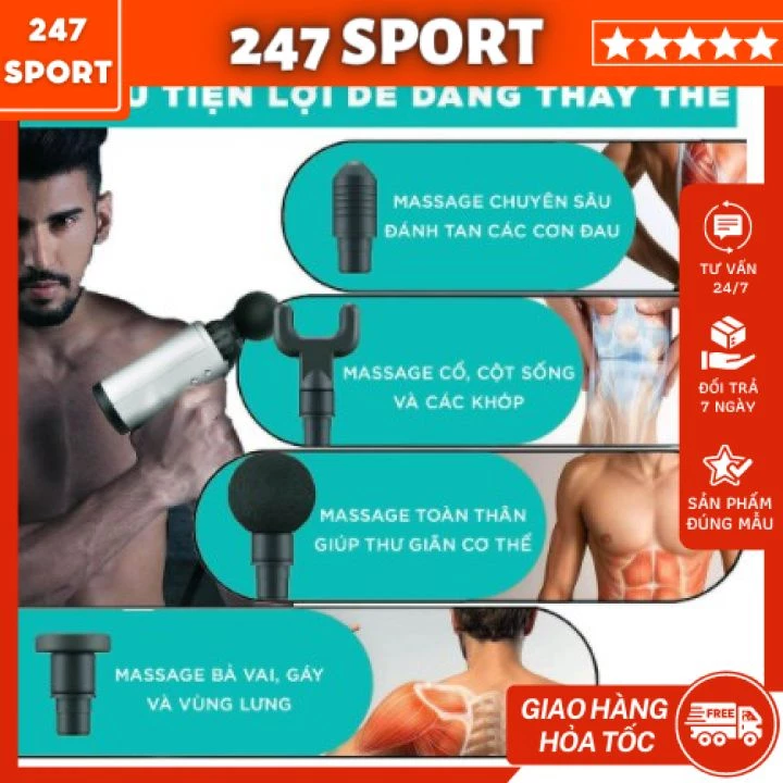 Máy massage trị liệu đau mỏi vai gáy, Súng bắn massage cầm tay 4 đầu 6 chế độ Bảo hành 6 tháng .