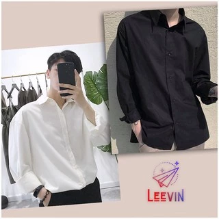 Áo Sơ Mi Nam Tay Dài Cotton Lụa Kiểu Hàn Quốc, Áo Sơ Mi Trắng Nam Form Rộng Đi Học, Áo Nam Đẹp Bigsize Đen Leevin Store