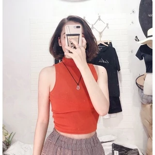 [NHÀ BÍ ĐỎ] Áo Croptop Thun Gân Nữ 3 Lỗ Kiểu Trơn Sát Nách Cổ Lọ, Cổ Cao Không Tay Dáng Ôm Body