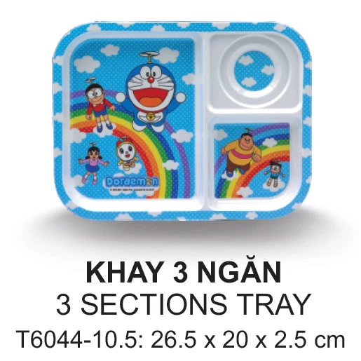 KHAY 3 NGĂN 10.5 INCH (26 CM) DORAEMON RAINBOW