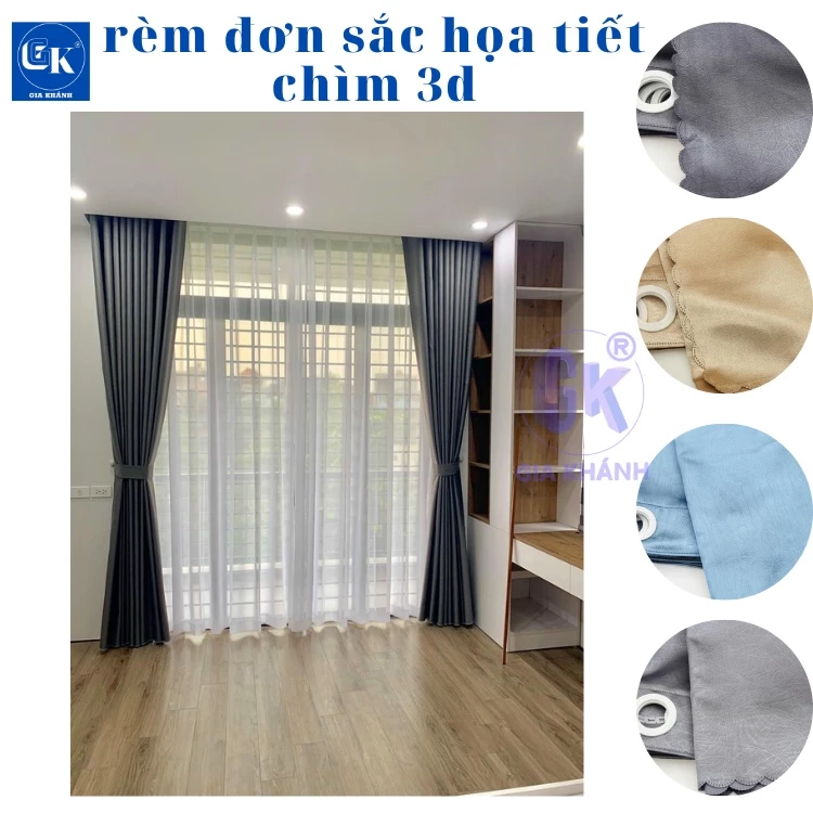 Rèm cửa chống nắng 96%,đơn sắc họa tiết 3d cao cấp