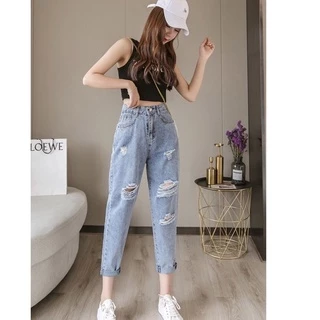 Quần jeans nữ dài rách phong cách hiện đại, sang trọng - Ngân Phan Boutique