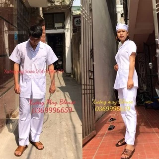 Bộ quần áo Blouse trắng trơn nam nữ cộc tay, dài tay cho dược sĩ, y tá, điều dưỡng