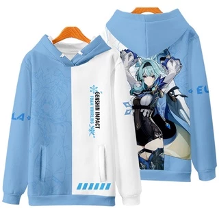 Áo Khoác Hoodie Tay Dài Dáng Rộng In Hình Genshin Va Chạm Eula / Kujo Sara 3D Thời Trang Unisex