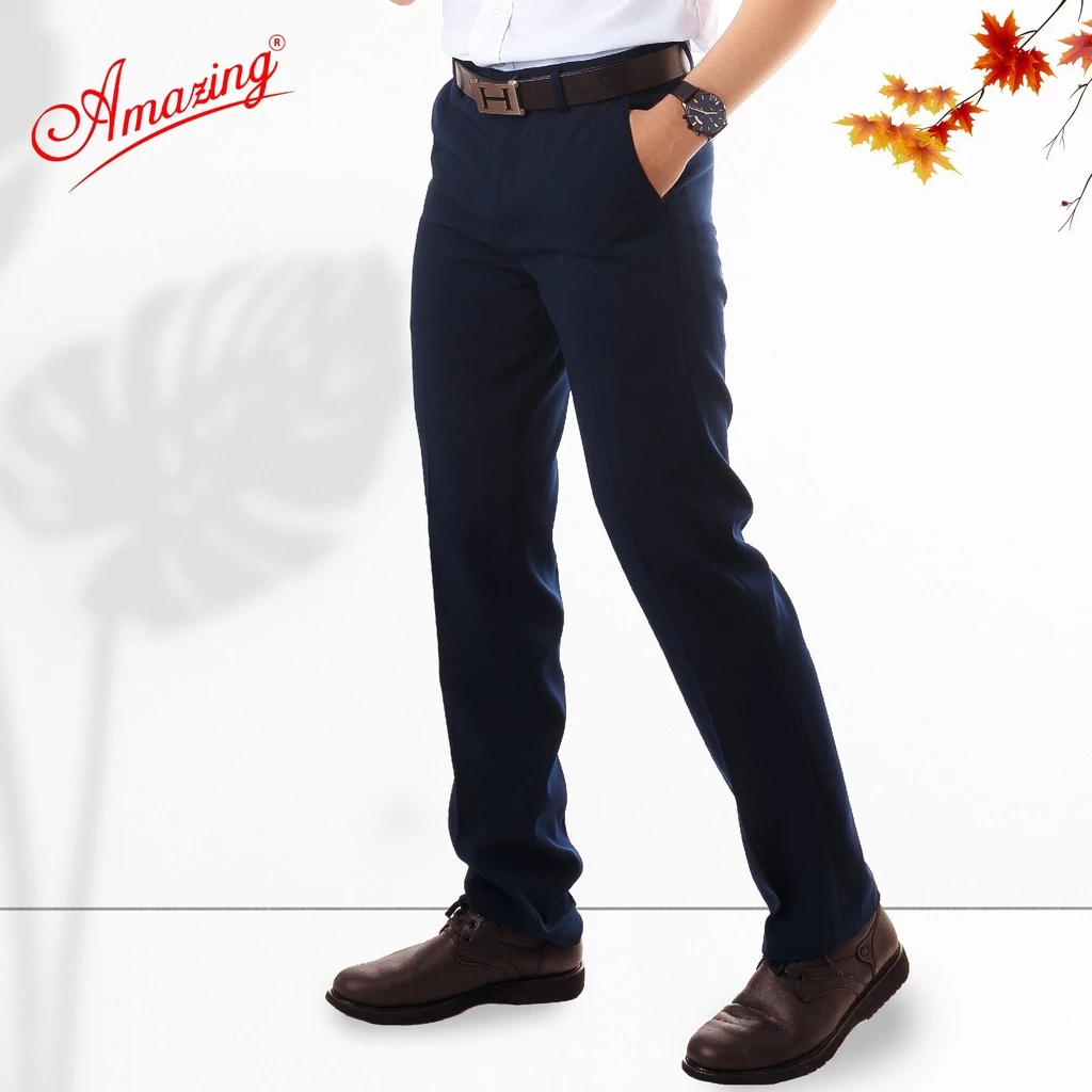 Quần tây nam màu xanh và đen học sinh, ống đứng, k ly, form basic, vải cashmer 2 da Amazing