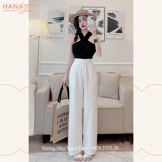 Quần đũi trắng nữ ống rộng dài 100cm khóa thật cạp chun sau kiểu quần Culottes đũi ống rộng dáng suông dài đi biển ở nhà