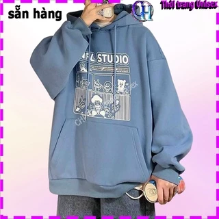 Áo hoodie nỉ ngoại ulzzang nam nữ unisex cặp đôi khoác choàng chui đầu chống nắng có nón in hoạt hình gấu bàn tay