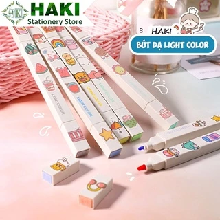 Bút dạ hai đầu đánh dấu nhớ dòng màu Morandi màu xinh xắn tiện dụng LIGHTCOLOR highlighter HAKI B08