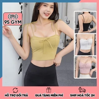 Áo bra tập gym yoga nữ 95Gym AL02 dáng hai dây mảnh buộc nơ mút ngực rời chất thun mềm thoáng mát