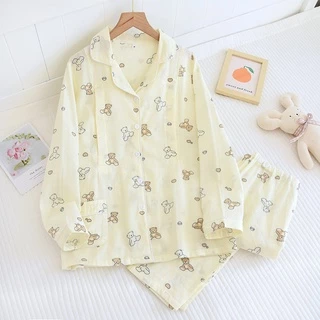 Bộ pijama, bộ đồ nữ mặc nhà mặc bầu và sau sinh họa tiết gấu