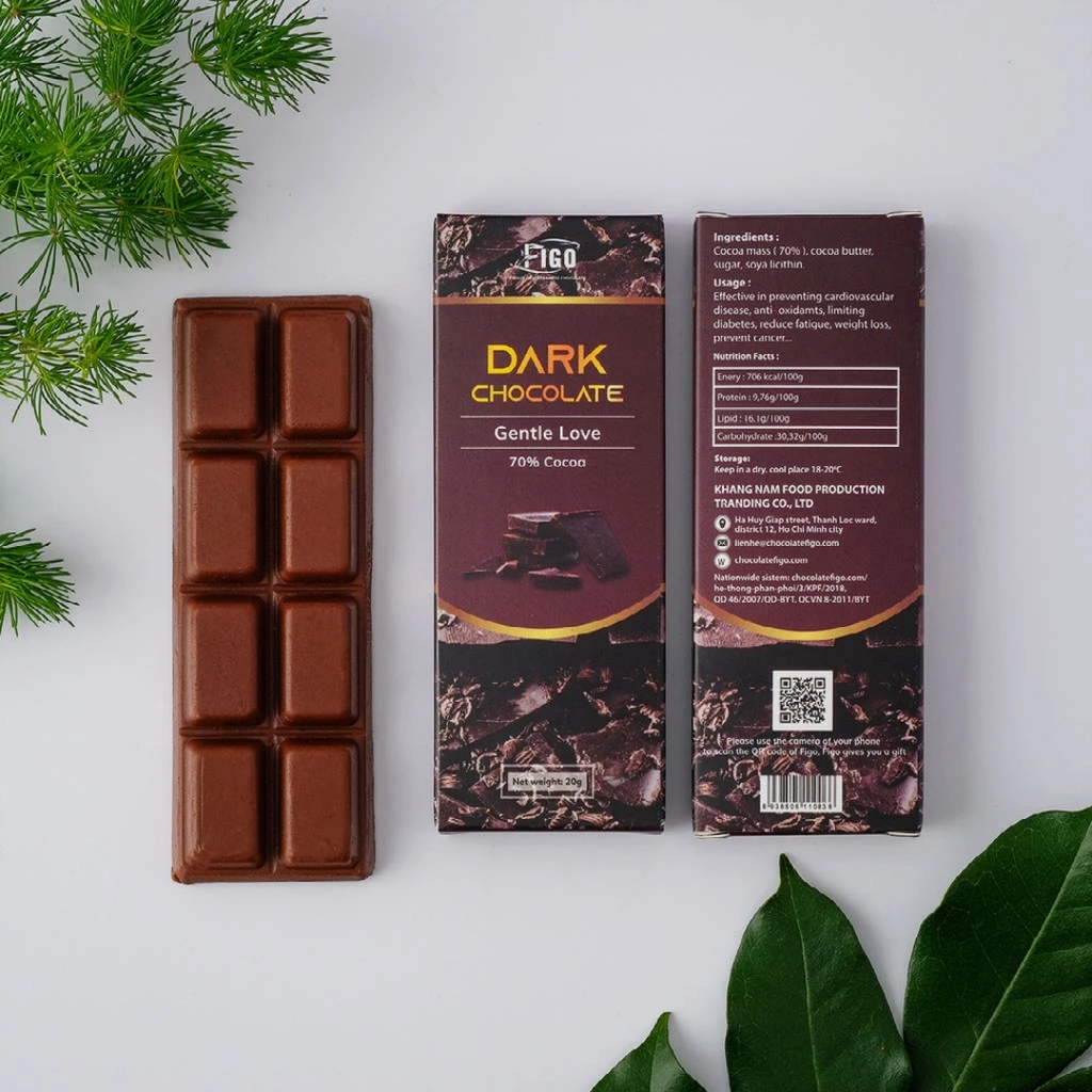 [GIÁ DÙNG THỬ] Kẹo Socola thanh 20g đen đắng 70% cacao thỏi FIGO, keto das , eat clean, giảm cân, detox
