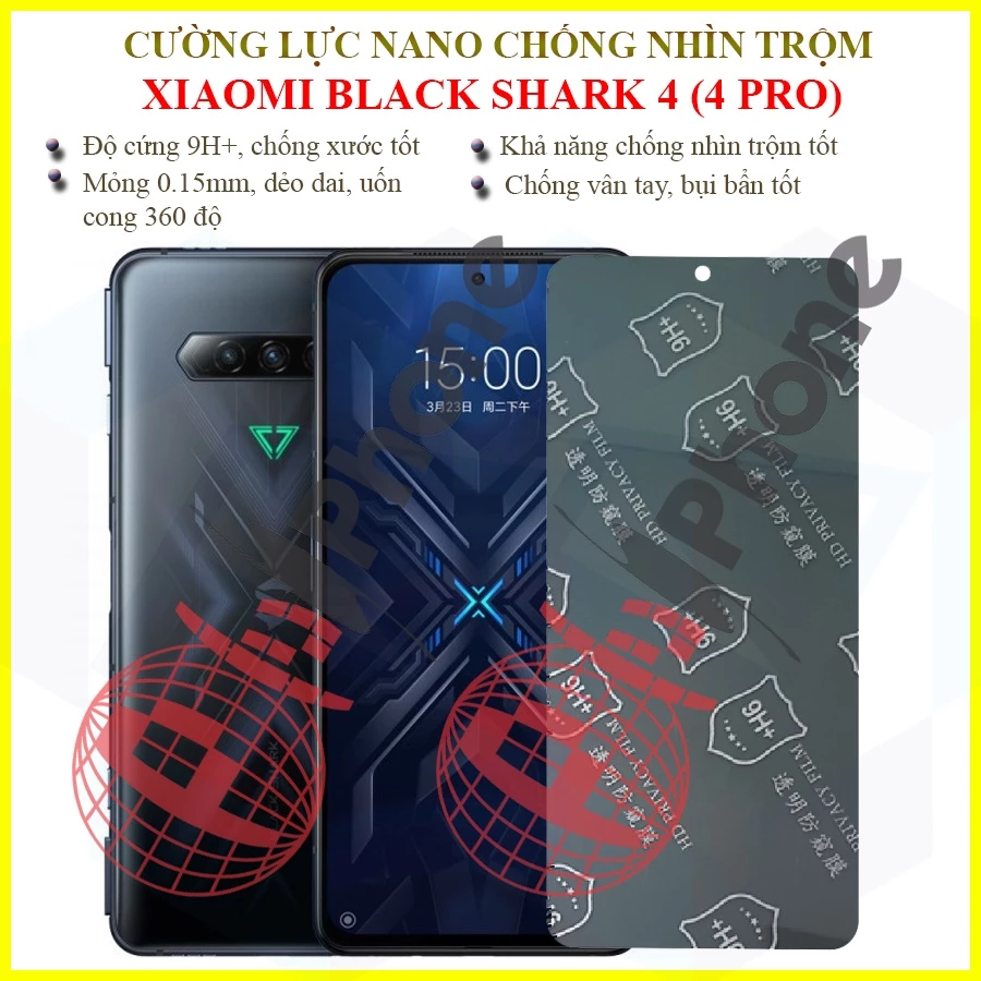 Dán chống nhìn trộm Xiaomi Black Shark 4, 4 Pro - Dán cường lực dẻo nano 9H+