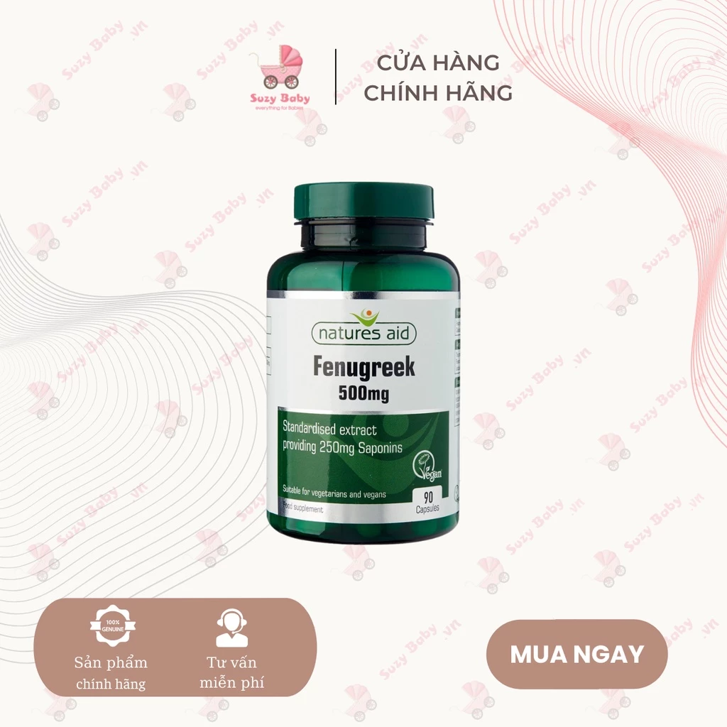 Viên uống cỏ cari lợi sữa Fenugreek 500gr - Nature Aid Fenugreek 90v của Anh tăng tiết sữa cho mẹ