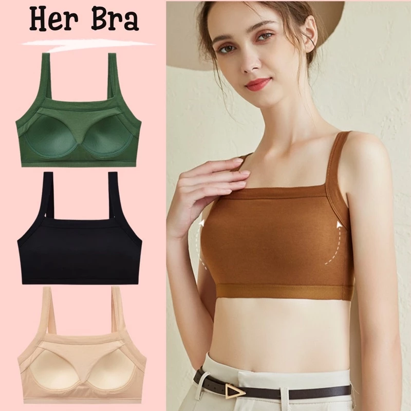 Áo 2 dây nữ bản to có mút ngực, áo bra 2 dây dáng croptop chất cotton mềm mịn BRA10