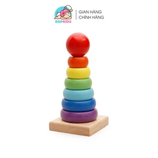 Đồ chơi gỗ BAPKIDS xếp tháp bằng gỗ 7 sắc cầu vồng giúp bé phát triển trí tuệ