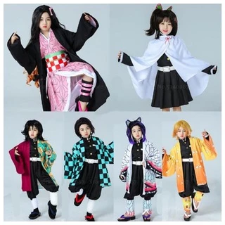 (Quà tặng bông tai miễn phí) Anime Demon Slayer Cosplay Trang phục trẻ em Kamado Nezuko Trang phục hóa trang Tanjirou Trang phục hóa trang Kimetsu no Yaiba Nữ Trang phục Kimono màu hồng