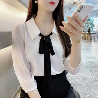 áo sơ mi nữ Tay Lửng Vải chiffon Thời Trang Hàn Quốc