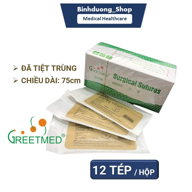 Chỉ phẫu thuật tự tiêu catgut chromic Greetmed 3/0 (12 tép/hộp)