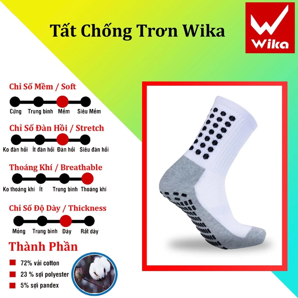 Tất Đá Bóng Chống Trơn Wika Chính Hãng Thiết Kế Thun Sọc Dày Dặn Ôm Chân, Co Giãn Thoáng Khí