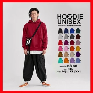 Áo hoodie unisex 2T Store H11 màu đỏ đô - Áo khoác nỉ chui đầu nón 2 lớp dày dặn chất lượng đẹp