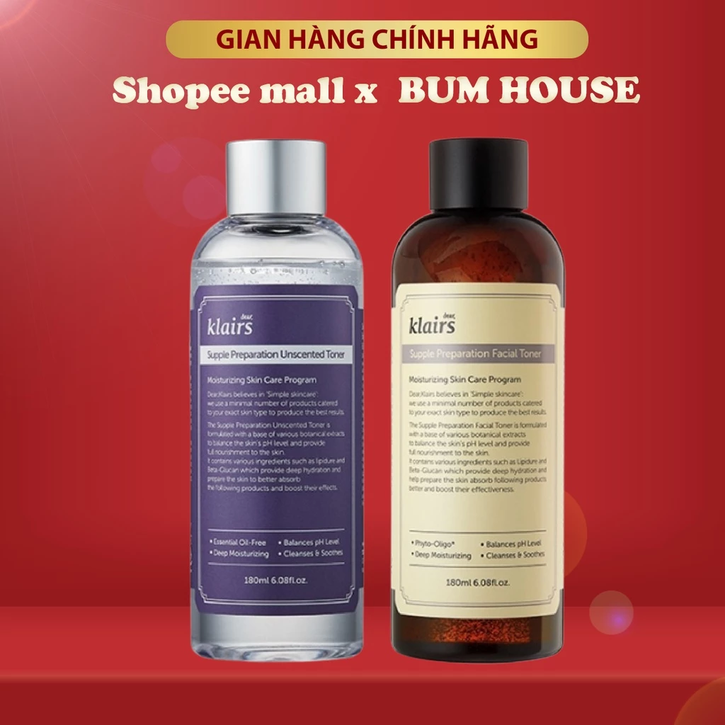 Nước hoa hồng Dear, Klairs Supple Preparation Unscented Toner 180ml