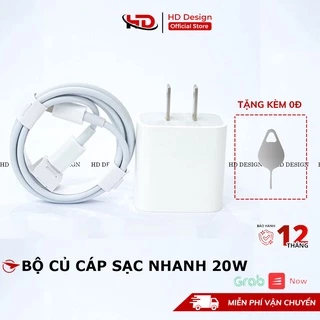 Bộ Củ Cáp Sạc Nhanh 20W HD Design - Sạc Nhanh An Toàn - Không Nóng Máy (Hỗ Trợ Công Suất Tối Đa ip11,12,13)