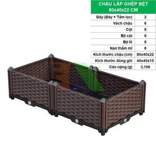 Chậu lắp ghép CLG-40, lắp ráp thông minh trồng Rau Hoa (BỆT Kích thước : 80 x 40 x 22 cm)