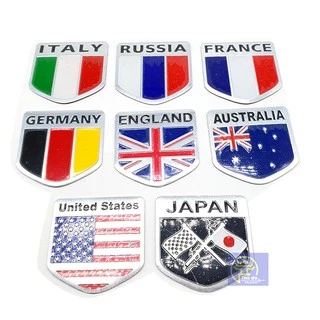 Tem nhôm decal dán trang trí xe hình cờ các nước trên thế giới- Anh, Mỹ, Đức, Pháp, Nhật...........(hình khiên kt5x5cm)