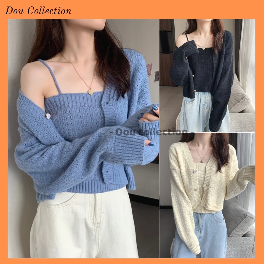 Set 2 Áo Len Dệt Kiêm Lông Thỏ Kiểu Dáng Croptop Quyết Rũ Thời Trang Thu Đông - Dou Collection - Mã TA030