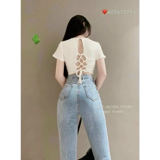 Áo croptop nữ đan rút cột dây lổ sau lưng 2 màu cho cô nàng năng động ca