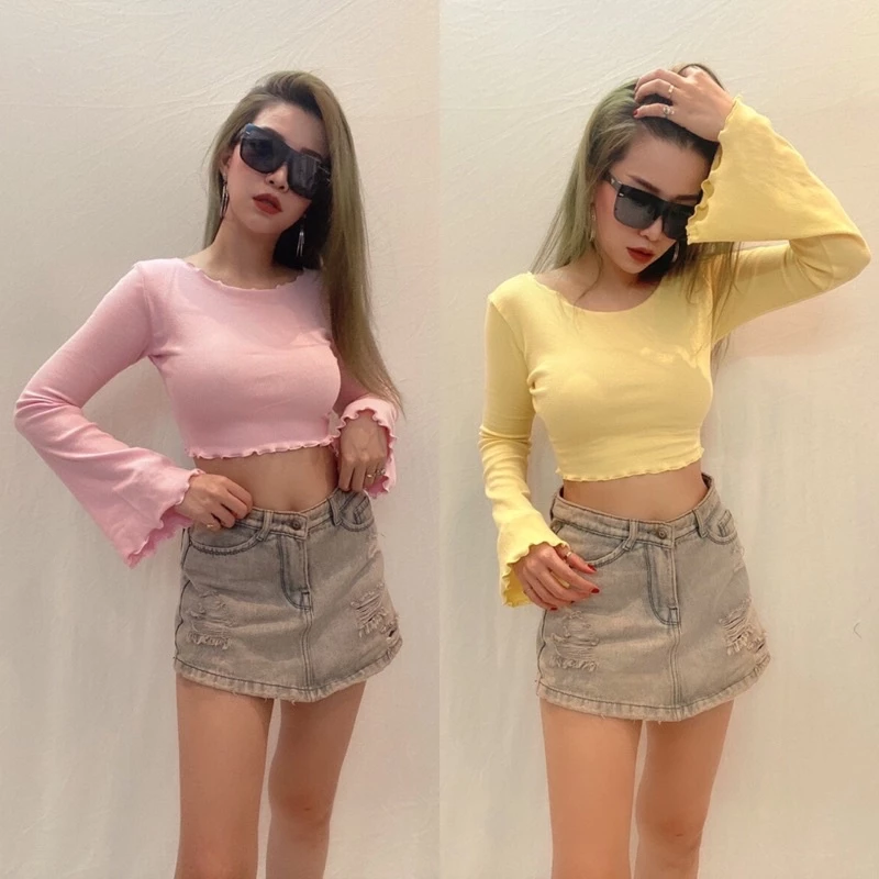 Áo croptop dài tay loe cột sau lưng vnxk