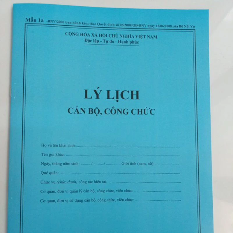 Lý lịch cán bộ công chức (3 quyển) mẫu 1a 2008