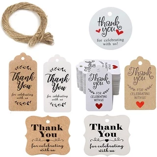 Tag Quà Tặng mini, Tag Thank You - 100 cái kèm 20m dây treo (có sẵn)