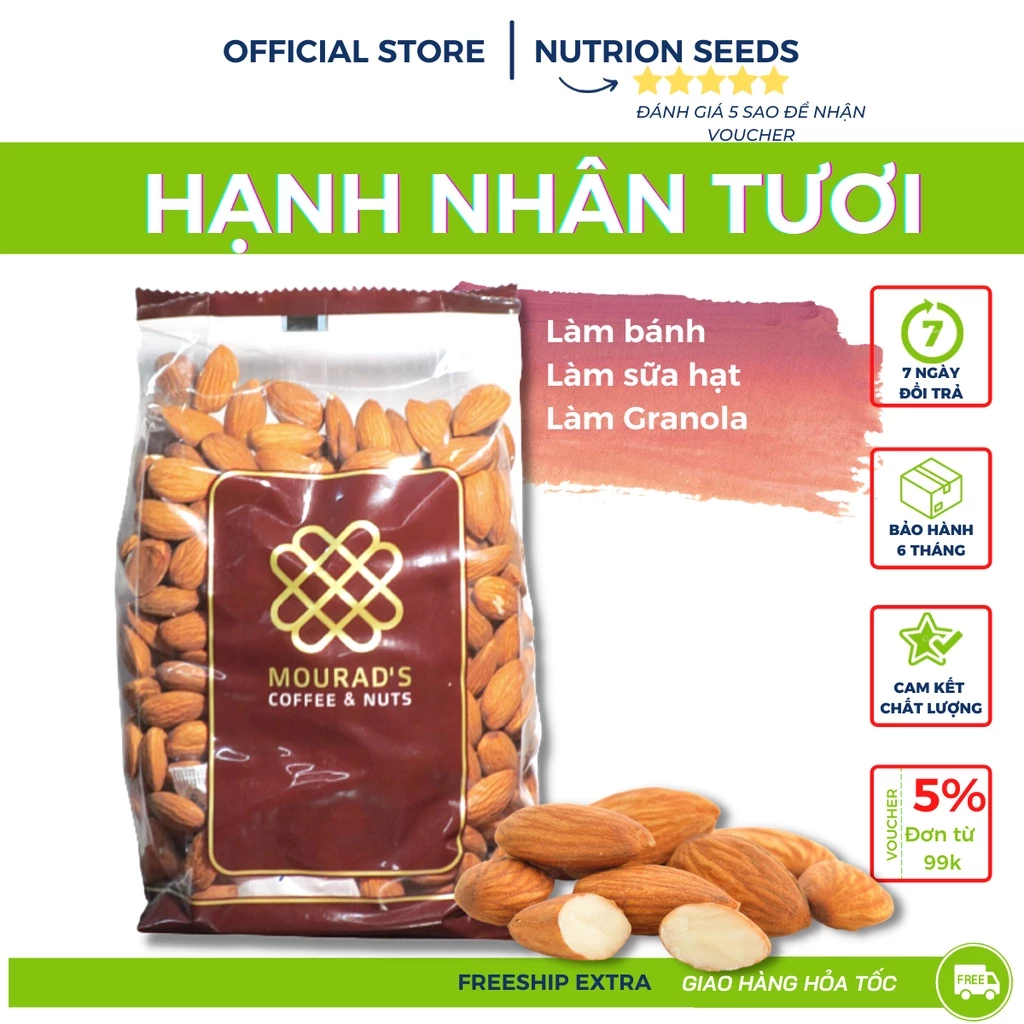 Hạnh Nhân Sống tách vỏ Mourad's 500g - Nhân Hạt Hạnh Nhân Date Mới Chất Lượng ( Ăn Kiêng / Làm sữa/ Giảm cân )