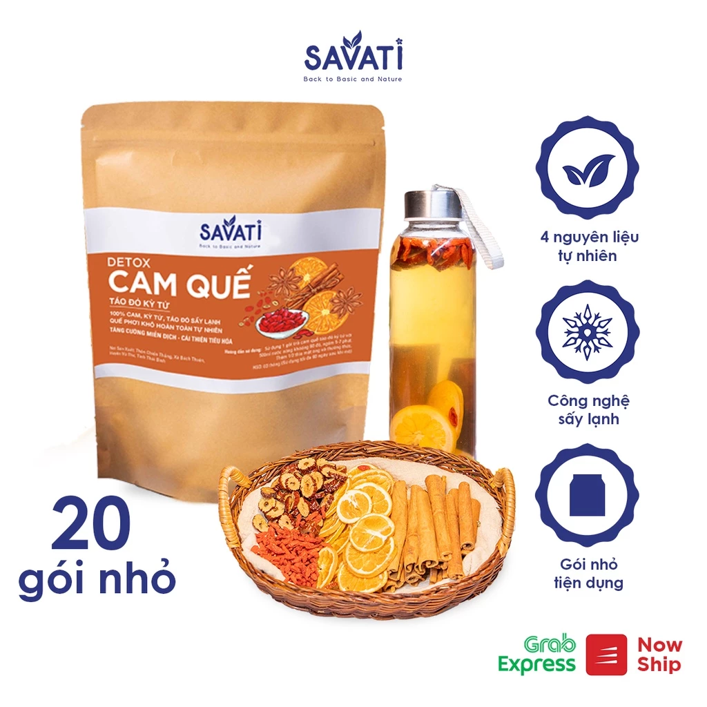 Trà Detox cam quế táo đỏ kỳ tử SAVATI- CQMIX3 tăng cường đề kháng chống lão hóa tốt cho gan