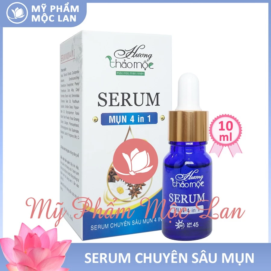 Serum ngừa mụn, dưỡng trắng, giảm nhờn và mịn da 4 in 1- Serum Hương Thảo Mộc 10ml- Mỹ phẩm Mộc Lan - SHTMMUN10