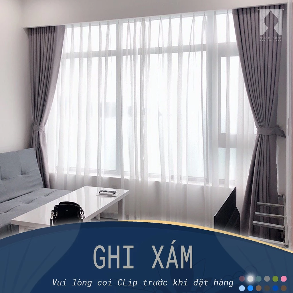 Rèm cửa sổ Minh Tâm cản nắng , cách nhiệt - màu ghi nhạt họa tiết caro (kích thước lớn)