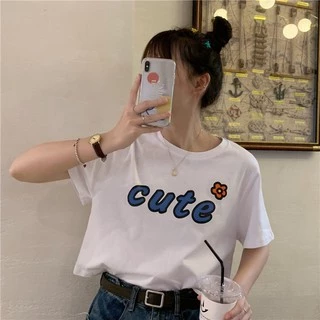 Áo thun croptop chữ CUTE xinh xắn form rộng có 3 màu đẹp