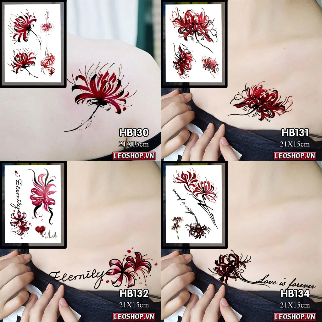 [Loại Ngắn Ngày] Hình Xăm Dán Hoa Bỉ Ngạn Chụp Ảnh, Đóng Phim, Dễ Dàng Tẩy Xóa - Dùng 2-5 Ngày (21x15cm)