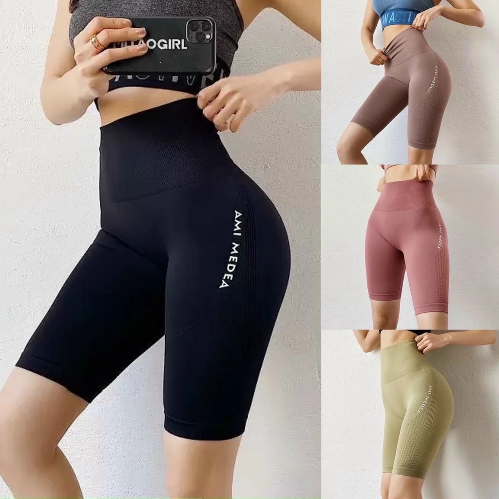 QUẦN TẬP GYM YOGA NỮ AMI VẢI DỆT KIM CO DÃN TỐT - QUẦN NGỐ (BIKER)