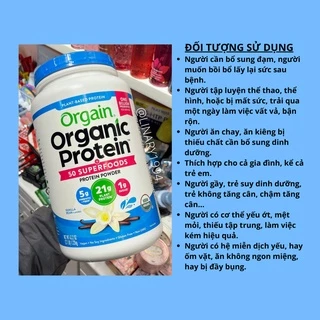 Bột Protein hữu cơ Orgain Organic Protein & Superfoods 918g hương Vanilla