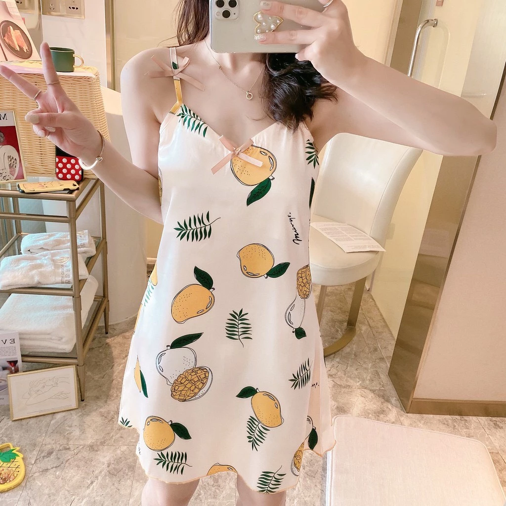 Váy ngủ - đầm ngủ 2 dây cao cấp  chất lụa mềm mát mặc mùa hè xinh xắn dễ thương V2D290