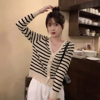 Áo cardigan dệt kim tay dài cổ chữ V dáng rộng in màu đơn giản thời trang cho nữ