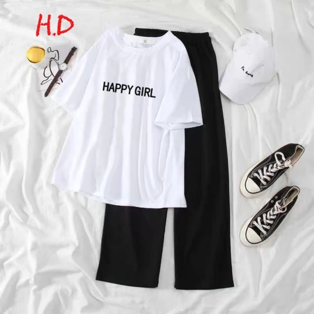 Sét áo happy girl + quần ống rộng dài HD11