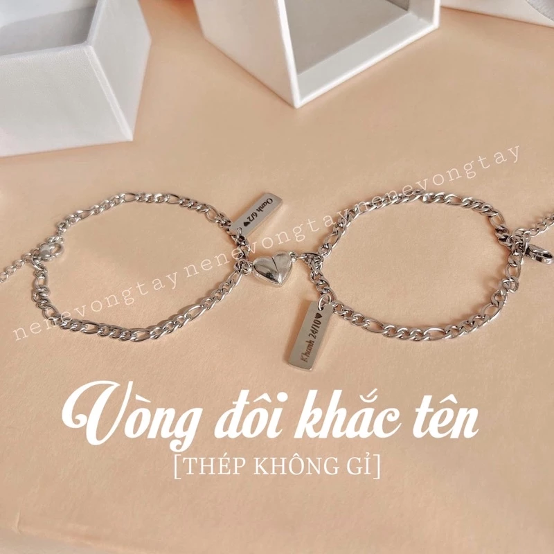 [CÓ SẴN] Vòng tay titan số 5 - vòng đôi- khắc tên theo yêu cầu cho nam nữ [MÃ 5]