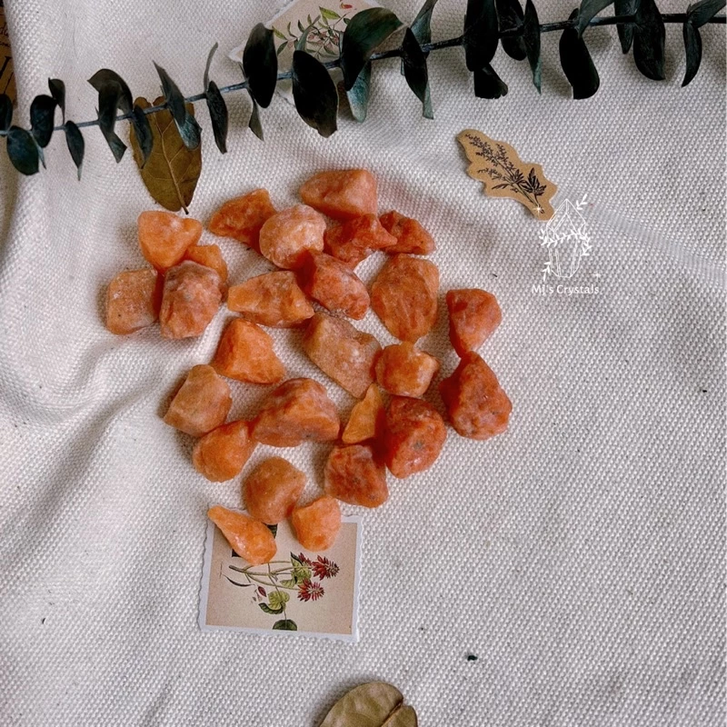 Đá thô thiên nhiên Sunstone màu vàng cam sưu tầm, làm handmade, reiki, thanh tẩy, thiền định