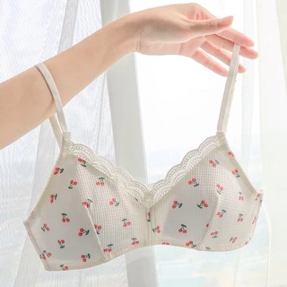 Áo Ngực Cotton Mỏng Không Gọng Thoáng Khí Không Đường May Có Mút Nâng Ngực In Họa Tiết Trái Cây Dễ Thương Cho Nữ